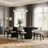 Auden 7 Piece Double Pedestal Dining Set in Black Wood & Gray Fabric
